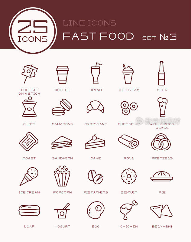 Line icons with fast food set in第3号